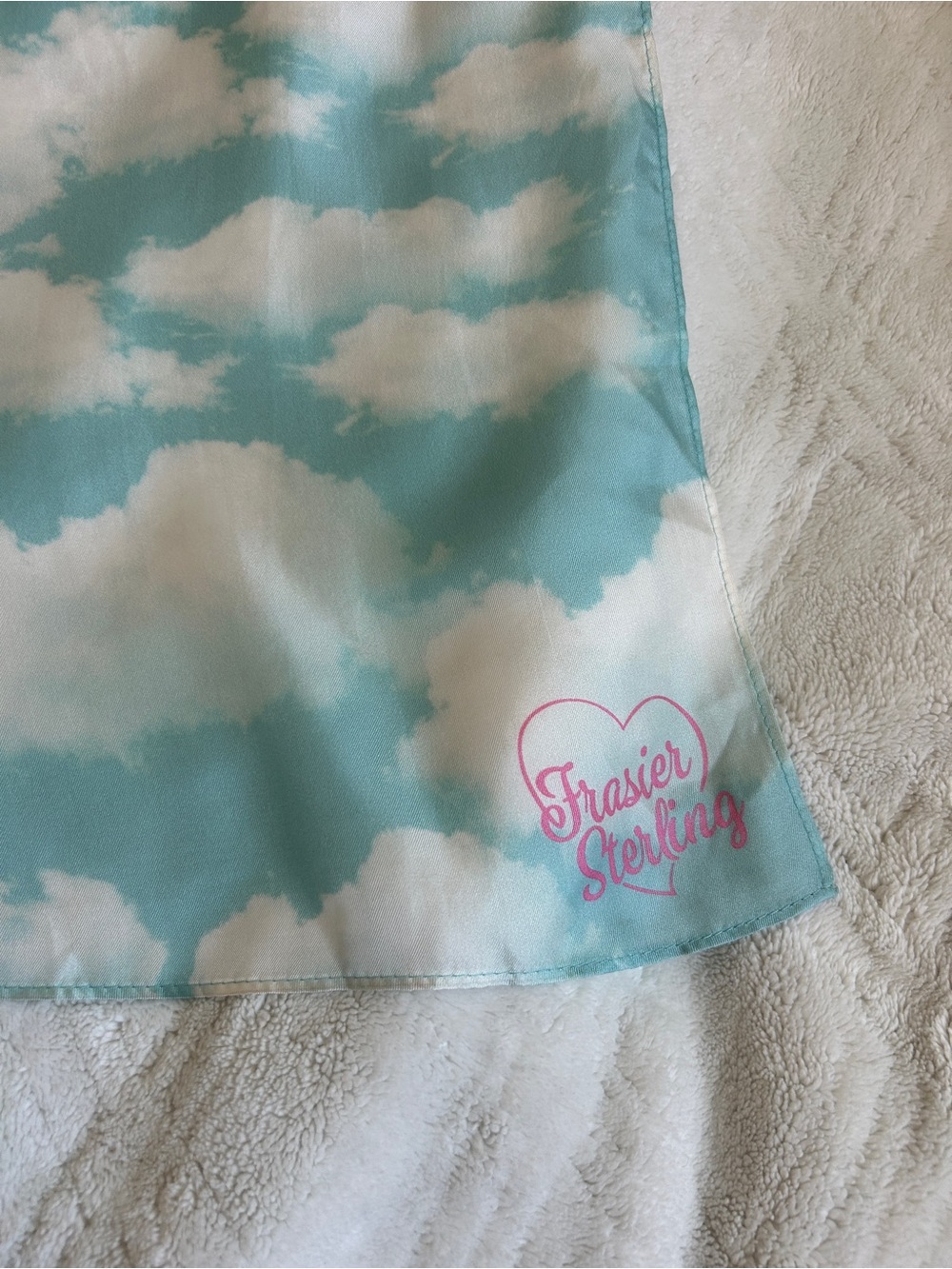 Frasier Sterling. Cloud Print Square Scarf - Light Blue & White OS